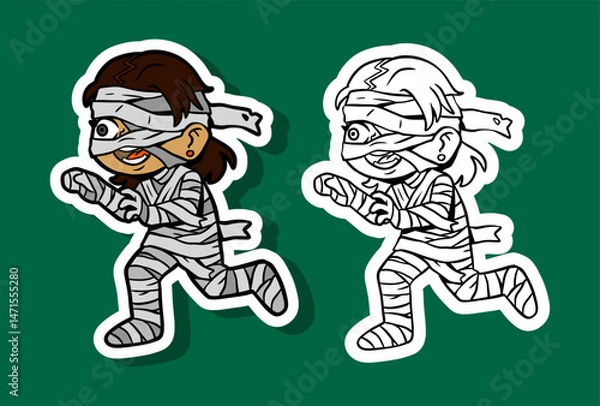 Obraz Cartoon Mummy Running Sticker for Halloween