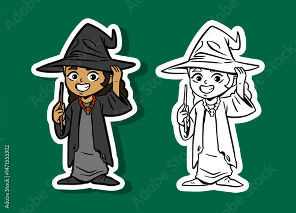 Obraz Cute Wizard Child in a Costume with a Magical Wand