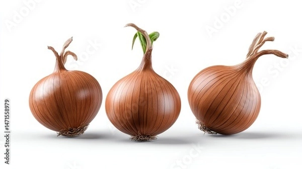 Obraz Realistic Onions on Plan white Background