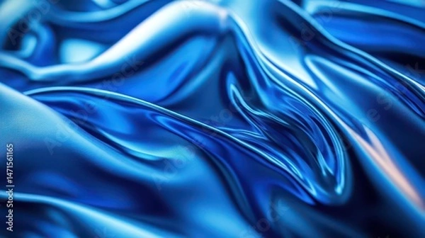 Obraz A close-up of flowing blue fabric, showcasing smooth, glossy textures and dynamic waves.