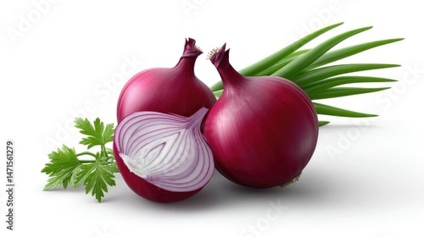 Obraz Realistic Onions on Plan white Background