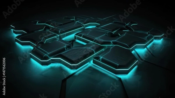 Obraz A futuristic, glowing circuit-like design on a dark background.