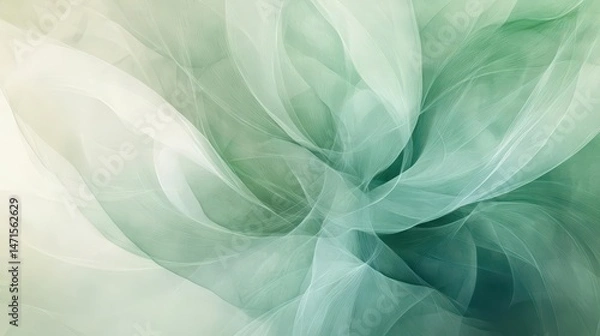 Obraz Abstract swirling patterns in soft green and white hues create a tranquil atmosphere.