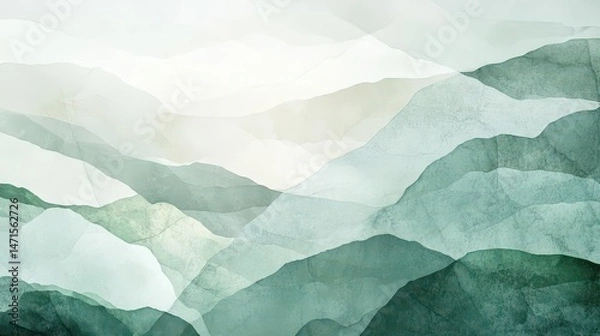 Obraz Abstract watercolor landscape with soft green and gray hues, evoking tranquility.