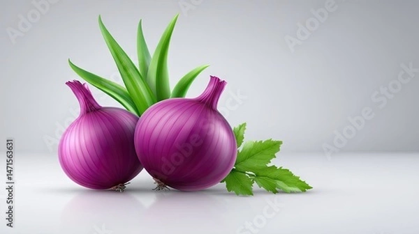 Obraz Realistic Onions on Plan white Background
