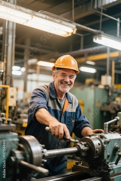 Obraz arafed man in hard hat working on a machine in a factory