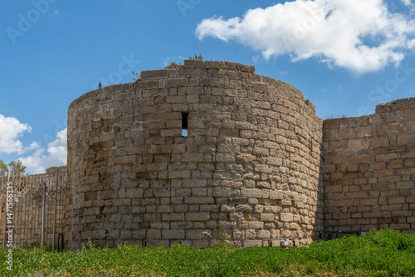 Fototapeta Part of an ancient tower at the Ancient ruins of Caesarea at the edge of the Mediterranean Sea in Caesarea, Israel.
