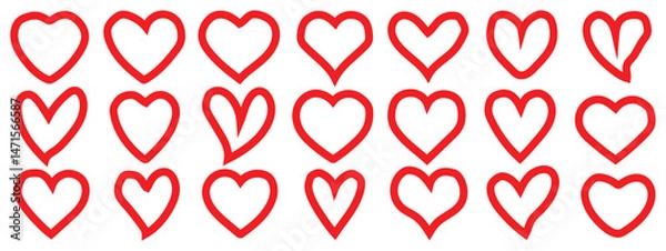 Fototapeta Set of hearts in Red color, Red heart icons set vector, Set of 21 hearts of different shapes for web. Heart collection. Vector-eps 10