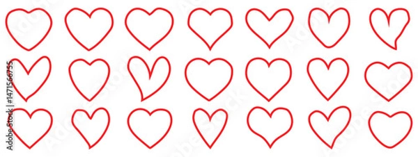 Fototapeta Set of hearts in Red color, Red heart icons set vector, Set of 21 hearts of different shapes for web. Heart collection, vector illustration.