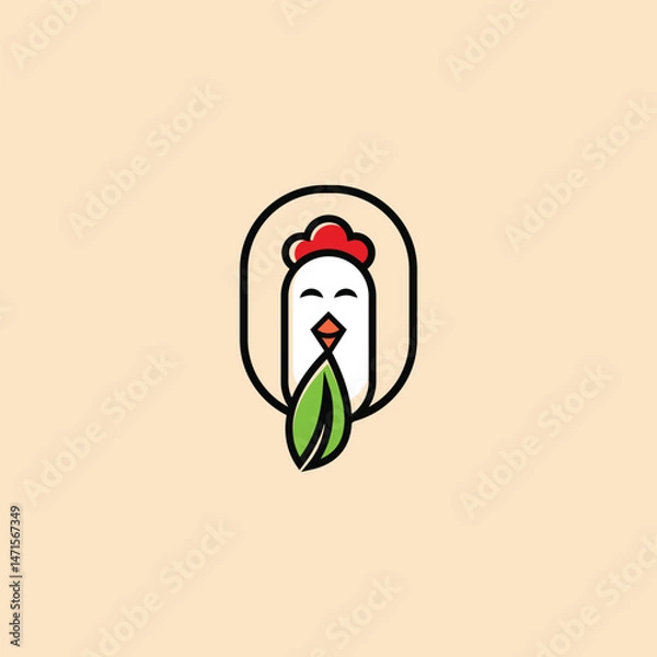 Fototapeta Minimalist Chicken Logo with Leaf Symbol