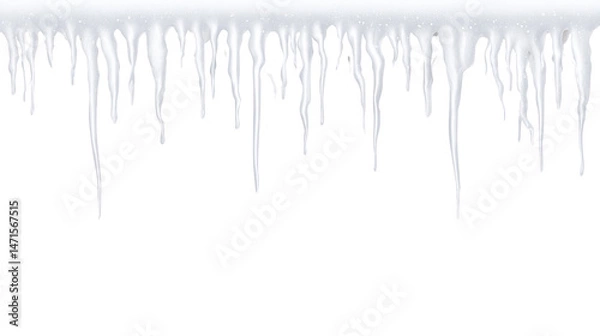 Fototapeta Winter's Frozen Cascade: A collection of delicate icicles, suspended gracefully from above. This image evokes the serene beauty of winter, embodying the magic of freezing weather.