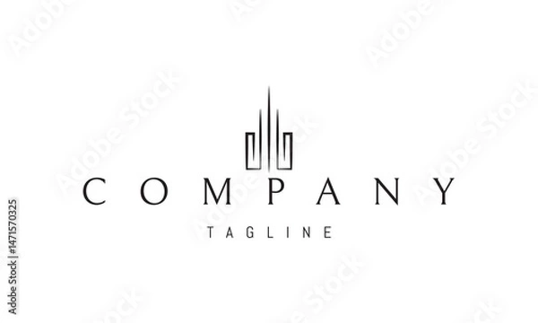 Fototapeta Vector logo with an abstract image of a skyscraper in a linear style.
