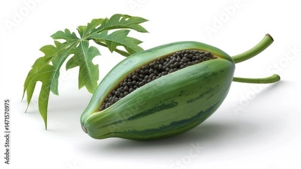 Obraz Realistic Papaya on Plan white Background