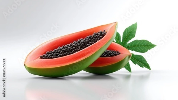 Obraz Realistic Papaya on Plan white Background