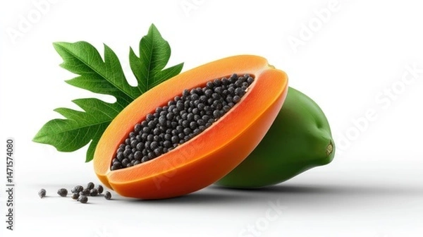 Obraz Realistic Papaya on Plan white Background