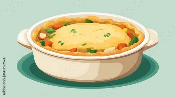Fototapeta Chicken Pot Pie with Vegetable, and Dish.