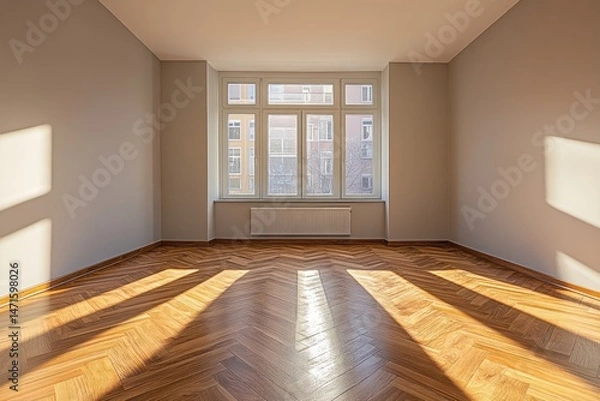 Obraz Empty room with sunlight highlighting hardwood floors.