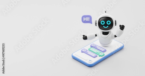 Obraz Chatbot AI Artificial Intelligence technology virtual conversation assistant support mobile smart phone online application chatting with customer service automatic answering. 3d rendering.
