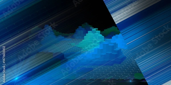Fototapeta Abstract digital 3D graph. Hexagonal growth with blurred lines. Big data. Graphic in futuristic poligonal style.