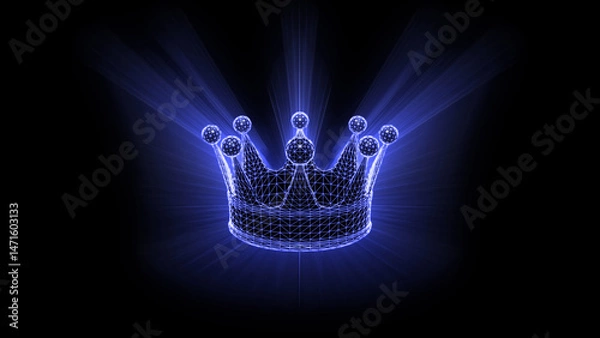 Fototapeta Abstract golden grid of crown on dark. Concept futuristic crown in triangular style glow with rays.