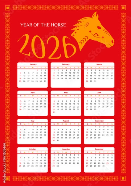 Fototapeta vertical chinese calendar template 2026 chinese new year of the horse