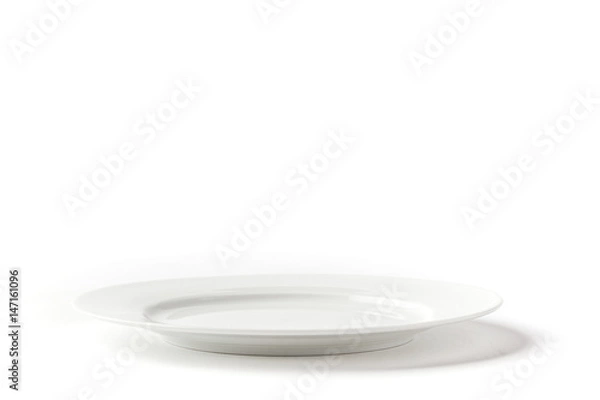 Fototapeta White medium plate on white background from side