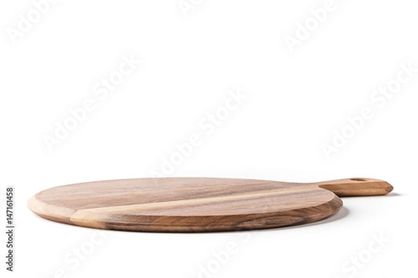 Fototapeta Round Cheese/Pizza board from side on a white background