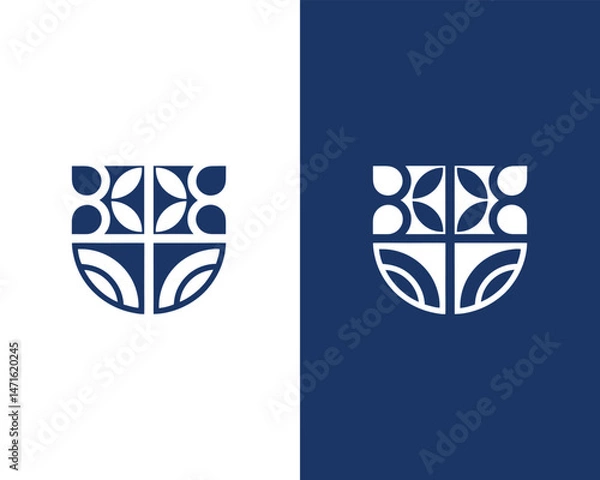 Fototapeta Modern Abstract Logo | Geometric and Leaf Elements, balanced Abstract Shield Logo, Designing a Logo for Trust and Sustainability, new logo, unique logo