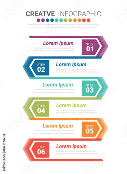 Fototapeta Infographic template with numbers 6 option can be used for workflow layout, diagram, number step up options.