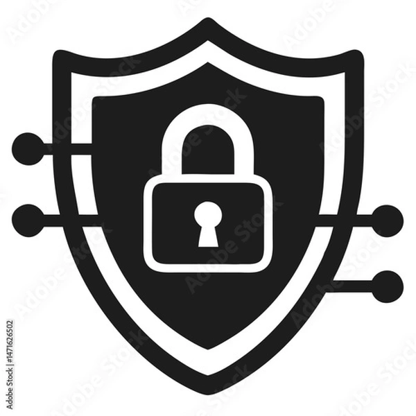 Fototapeta Secure shield padlock icon in flat style depicting digital data protection concept
