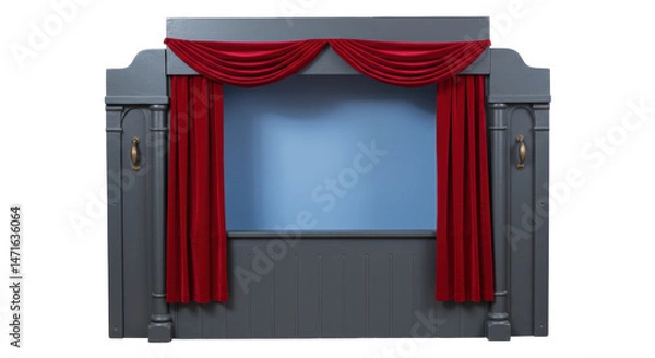 Fototapeta Isolated Toy Puppet Theater with Red Curtains