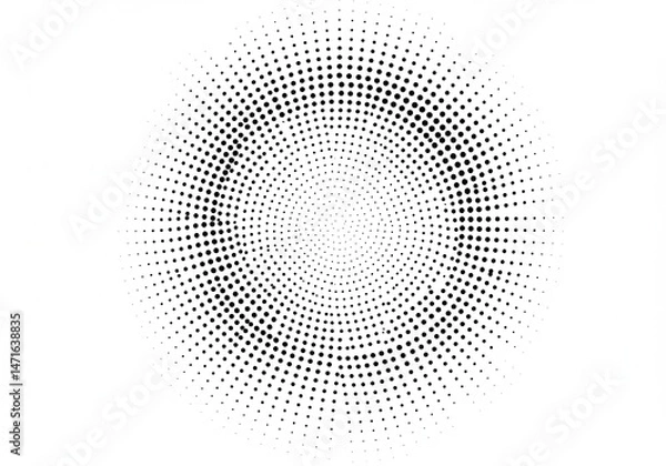 Fototapeta Halftone pattern with circular gradient of black dots on a white background creating a radial effect