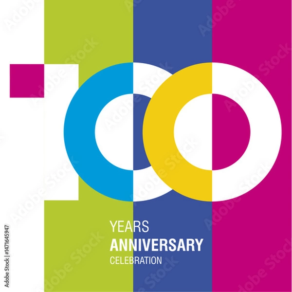 Obraz Anniversary logo design. Modern negative space set of numbers. 100 years colorful multicolored white vector illustration