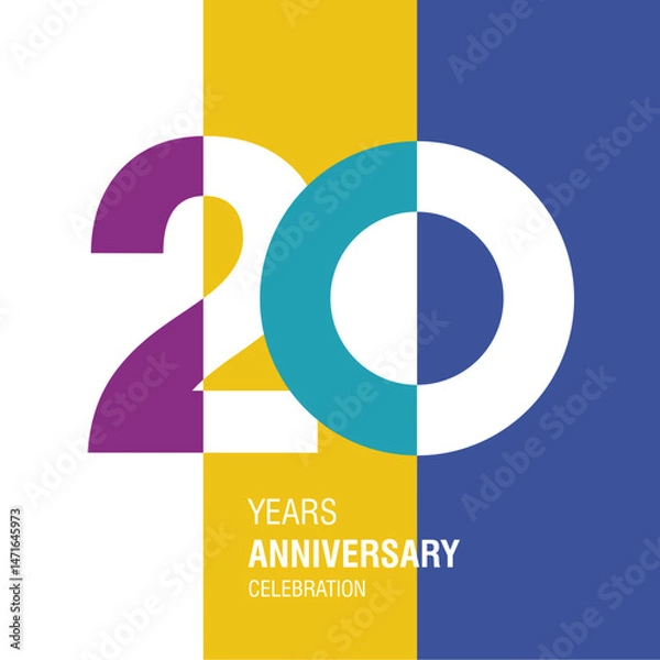 Obraz Anniversary logo design. Modern negative space set of numbers. 20 years colorful multicolored white vector illustration