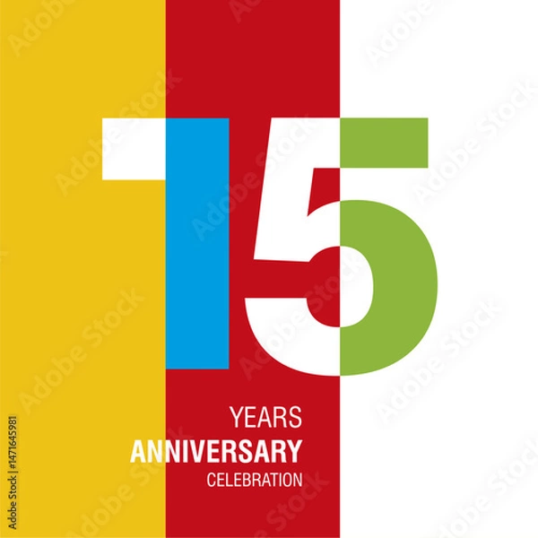 Obraz Anniversary logo design. Modern negative space set of numbers. 15 years colorful multicolored white vector illustration
