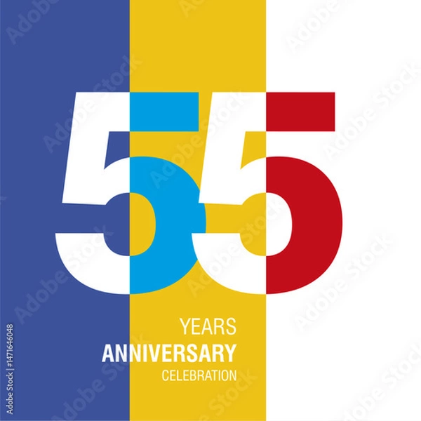 Obraz Anniversary logo design. Modern negative space set of numbers. 55 years colorful multicolored white vector illustration