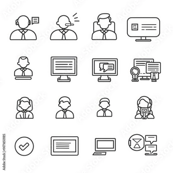 Fototapeta Collection of simple line art figures illustrating customer service.