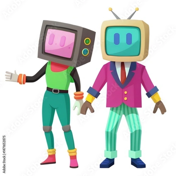 Obraz Retro TV Headed Characters at a 90s Rave