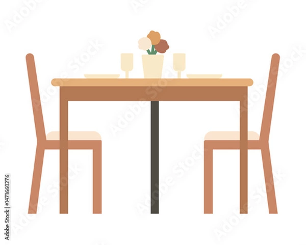 Fototapeta Dining table vector flat illustration modern indoor clip art for web graphic design and animation.