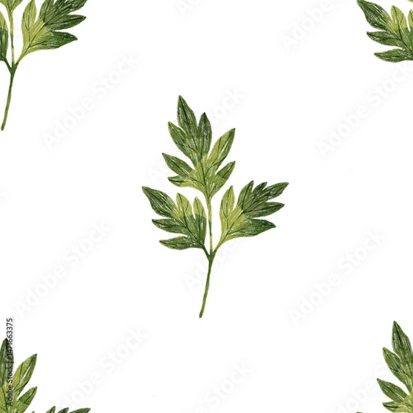 Obraz Stylized minimalist modern watercolor botanical pattern. Wallpaper, textile seamless background. Green foliage pattern.