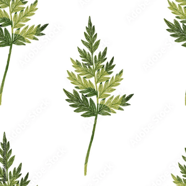 Obraz Stylized minimalist modern watercolor botanical pattern. Wallpaper, textile seamless background. Green foliage pattern.