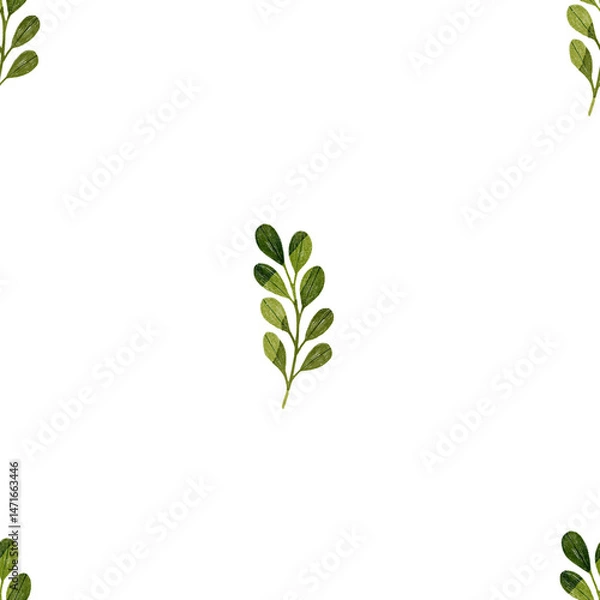 Obraz Stylized minimalist modern watercolor botanical pattern. Wallpaper, textile seamless background. Green foliage pattern.