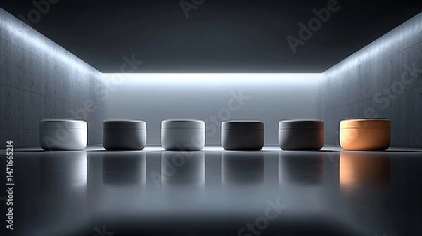 Obraz Brown cardboard box placed on stone-textured surface with neutral grey wall behind, stylish and photorealistic 