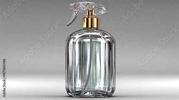 Obraz Clear dropper glass bottle on a smooth beige background with soft gradients and gentle shadows, minimalist and elegant atmosphere 