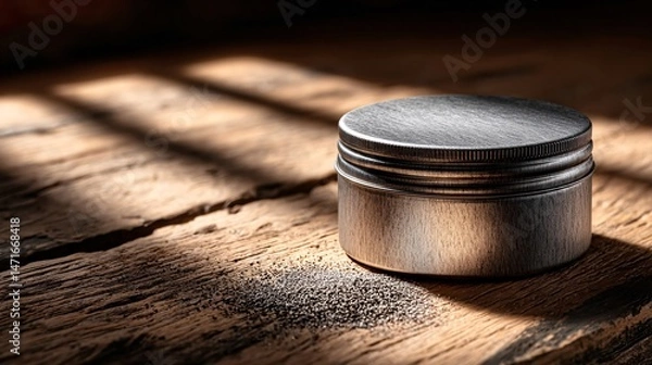 Obraz Matte black product box on beige woven textile, with soft morning shadows across surface 