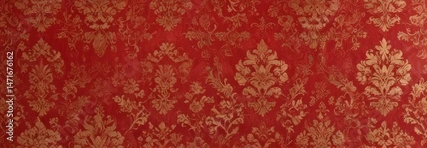 Obraz Crimson red damask with subtle gold highlights, luxurious wallpaper texture , wallpaper, rich, sophisticated