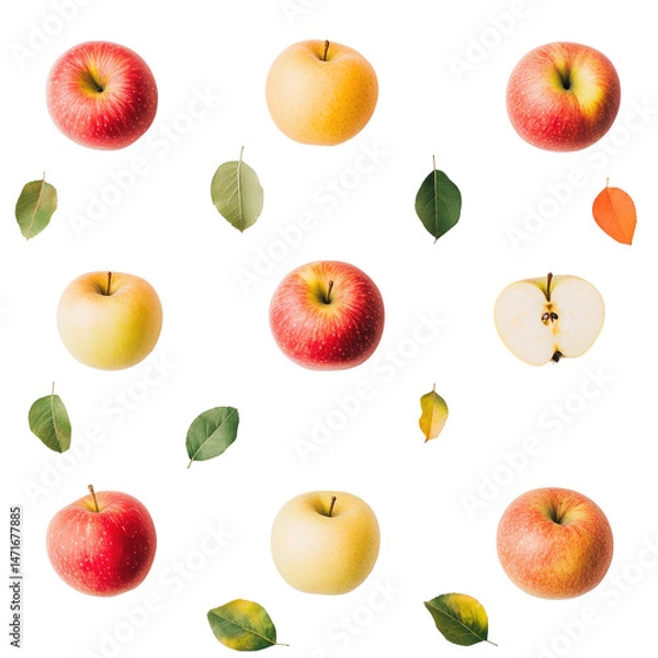 Fototapeta Colorful Apples and Leaves Pattern