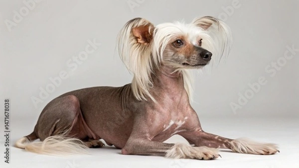 Fototapeta Chinese Crested Dog on studio background
