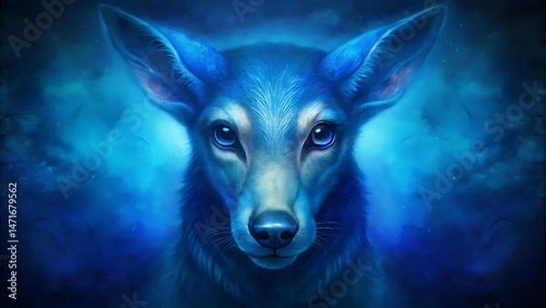Fototapeta A lone gray wolf, a wild canine predator with piercing eyes, roams the moonlit forest in the still of the night