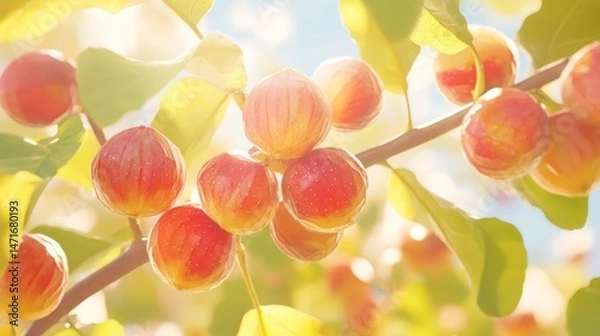 Obraz Close-up view of bright, ripe fruits on a branch.